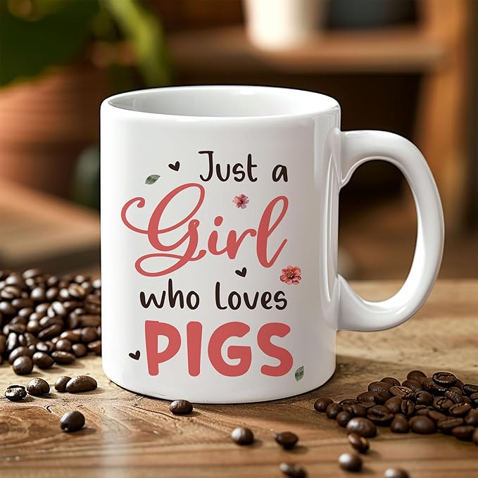 Hyturtle Personalized Cute Pig Coffee Mug for Animal Lovers - Just A Girl Who Loves Pigs - Custom Ceramic Cup for Women - Birthday - 11oz/15oz