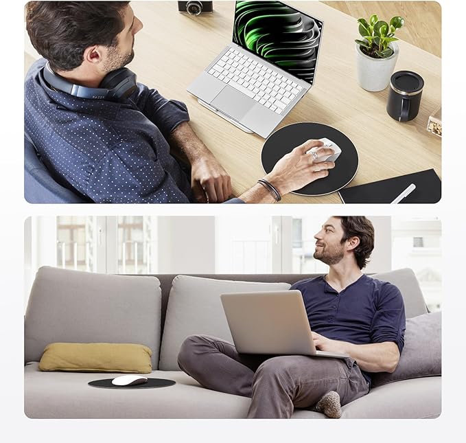 HONKID Metal Aluminum Mouse Pad, Thin Hard Mousepad, Double Sided Waterproof Fast and Accurate Control Mousepad for Laptop, Computer and PC, Office, Round Black
