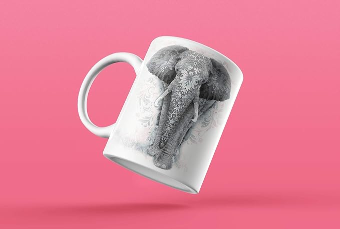 Elephant Mug, Cute Animal Ceramic Travel Mugs, Coffee Lovers Cup, Elephants Design, Great Novelty Gifts, Decorative Home Kitchen Drinkwear, Multi Color 11 Fl Oz