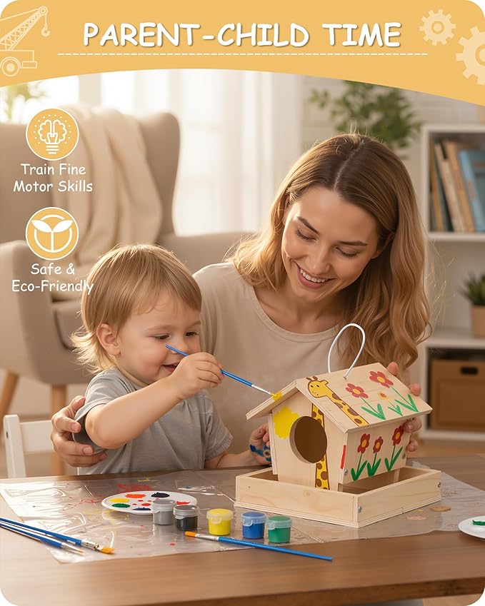SainSmart Jr. Woodworking Building Kits for Kids with Birdhouse, 4-in-1 Kids STEM Projects Set, DIY Wood Crafts Assembly Toys with Paints & Brushes for Boys and Girls