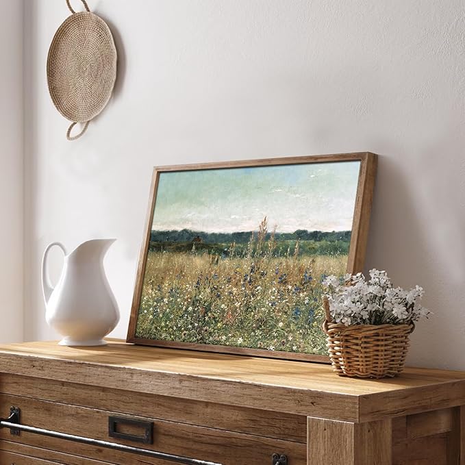 uniro Vintage Wall Art, Classical Wildflower Field Wall Painting Canvas Oil Prints for Wall Decor7 Farmhouse Wall Art Vintage Landscape Art Pictures for Bathroom Kitchen Decor(8" x 10"-UNFRAMED)