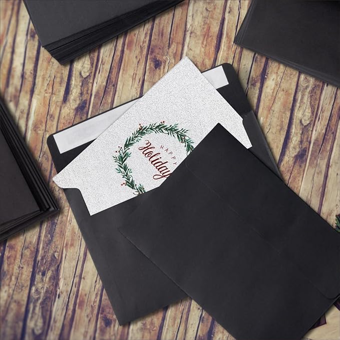 Keketer A7 Black 5x7 Envelopes 50 Pack Self - Seal, for 5x7 Cards, Weddings, Invitations, Baby Shower 5.25 x 7.25 Inches