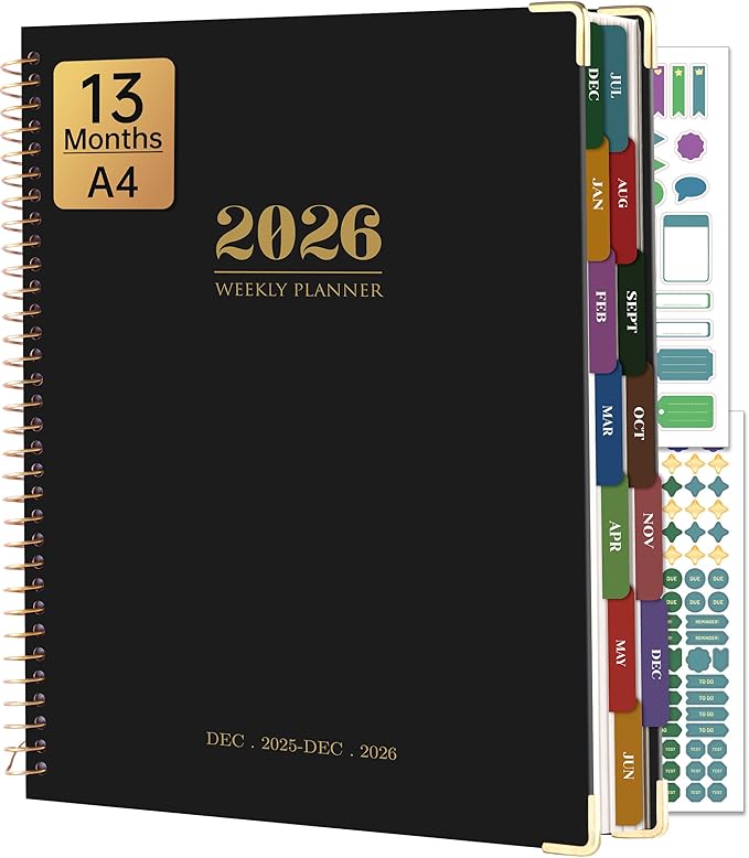 Yoment 2026 Planner Weekly and Monthly 8.5"x11" Large Hardcover Planner from Dec 2025 - Dec 2026 13 Months Calendar Academic Planners for Women Men Agenda Daily Weekly Yearly Planning with Tabs, Black