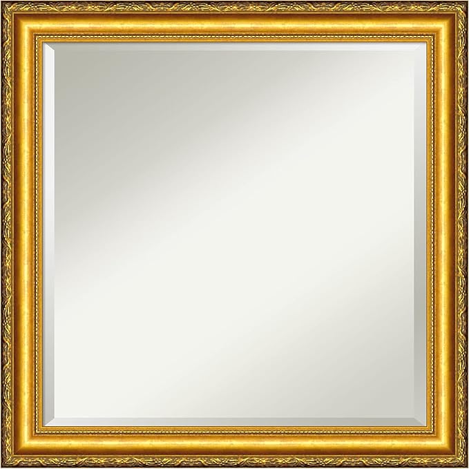 Amanti Art Gold Wall Mirror 24x24 Colonial Embossed Gold Square Bathroom Mirror for Wall Decor Living Room, Medium Traditional Wood Frame, Hangs Horizonally and Vertically, Bathroom Decor, Beveled