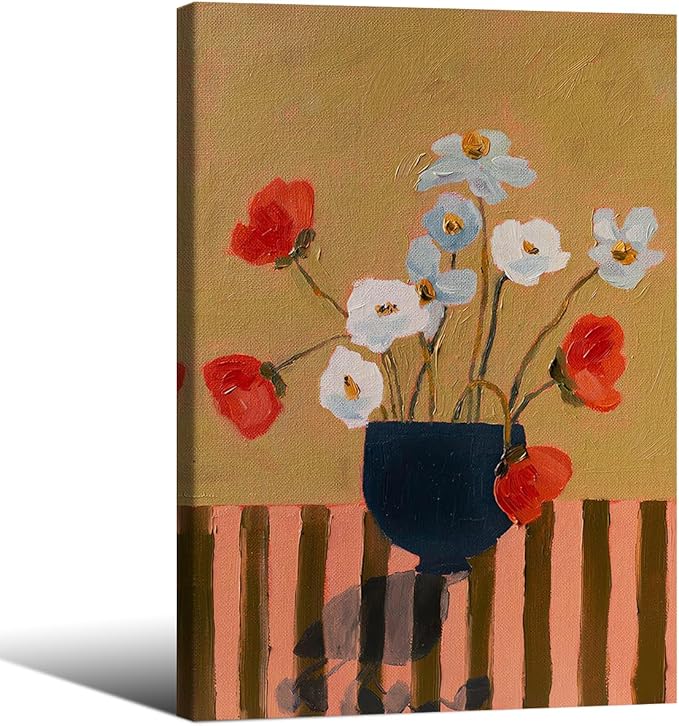 Spring Antique Flower Oil Painting Poster French Country Botanical Canvas Wall Art 24X36 inch Framed Antique Cottagecore Art Prints for Bedroom Kitchen Farmhouse Wall Decor