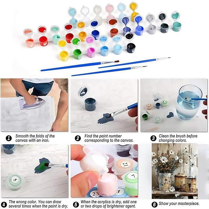 Flowers Paint by Numbers Kit for Adults Beginners, Floral in Tin Cans Adult Paint by Number Kits On Canvas,Acrylic Easy Oil Painting Kit Watercolor Painting Art Crafts for Home Wall Decor 16X20 Inch