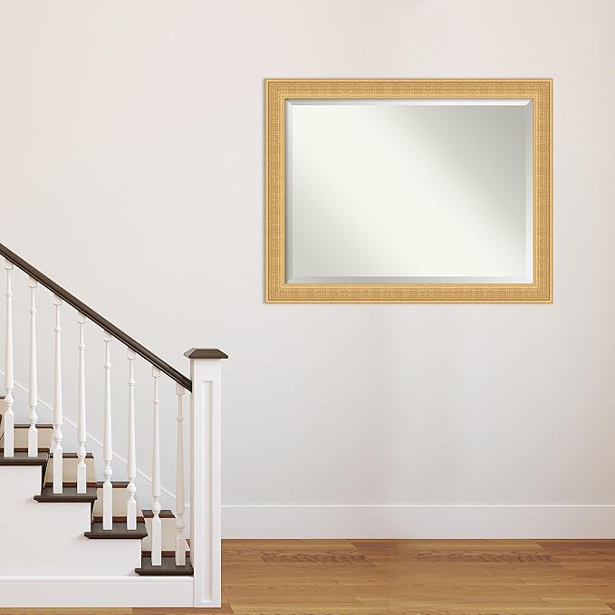 Amanti Art Gold Wall Mirror 36x46 Trellis Gold Rectangle Bathroom Mirror for Wall Decor Living Room, X-Large Traditional Wood Frame, Hangs Horizonally and Vertically, Bathroom Decor, Beveled Edge