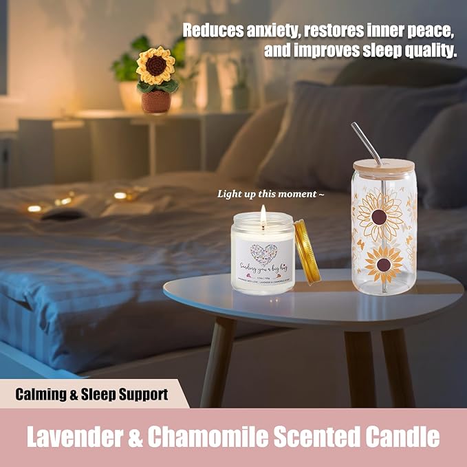 Sunflower Gifts for Women, 7pcs Self Care Get Well Soon Gift Basket – Relaxing Spa Care Package, Thinking of You Birthday Sympathy Gift Box for Mom, Friend, Sister