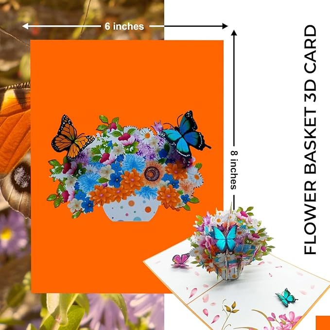 iGifts And Cards Flower Vase Magic Pop Up Card – 6" x 8" 3D Floral Bouquet Greeting with Butterflies for Birthday, Mother’s Day, Anniversary, Thinking of You, Surprise Gift with Envelope