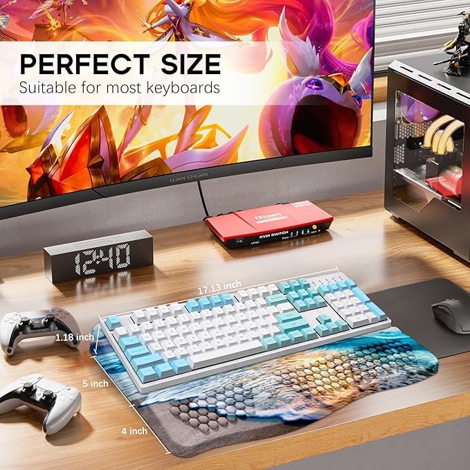 JIKIOU Keyboard Stand with Wrist Rest, Computer Keyboard Stand Pad with Non-Slip Base, Comfy Ergonomic Keyboard Riser Holder for Gaming Office Home 17.13x9.5 in (06Beach)