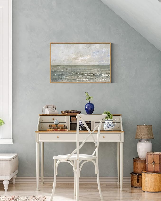 VIYYIEA Ocean Large Large Framed Wall Art, Seascape Vintage Art Decor Room Aesthetic, 16X24 Inch Canvas Print Artwork, Calming Landscape Painting Wall Decor for Bedroom Bathroom Office
