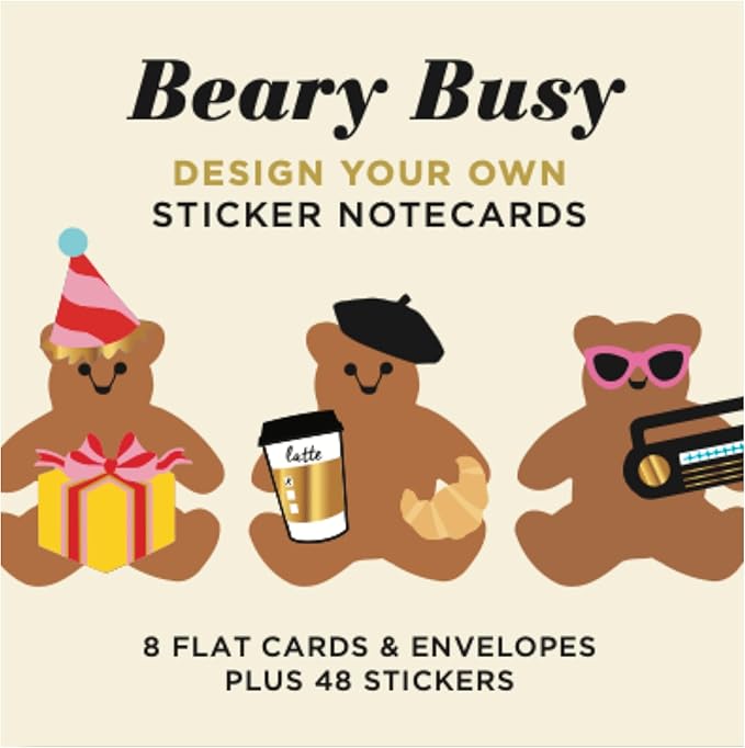 Mrs. Grossman's Design Your Own Sticker Notecards Card Making Kit - includes 8 Cards, Envelopes, and Classic Stickers - Create DIY Thank You, Birthday, Greeting Cards (Beary Busy)