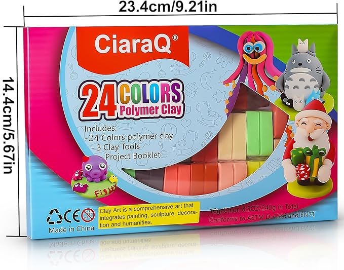 CiaraQ 24 Colors Small Block Polymer Clay Starter kit, Oven Bake Clay, CPSC Conformed Non-Toxic Molding DIY Clay, Great for Kids, Beginners