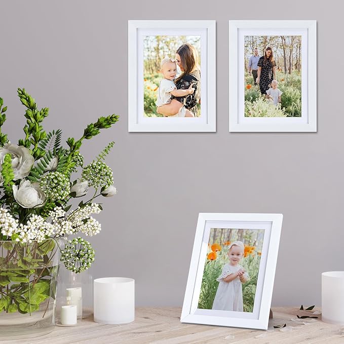 Lyeasw White 5x7 Picture Frame Set of 15, Display Pictures 5x7 with Mat or 6x8 without Mat, Multi Photo Frames for Wall Mounting or Tabletop Display