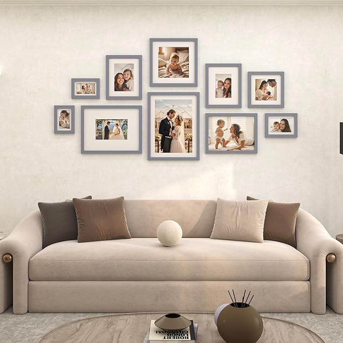 Egofine 8x10 Picture Frames 4 Pack - Wood Frames Covered by Plexiglass for Pictures 4x6 or 5x7 with Mat or 8x10 Without Mat, Photo Frames for Table Top and Wall Display, Dark Gray