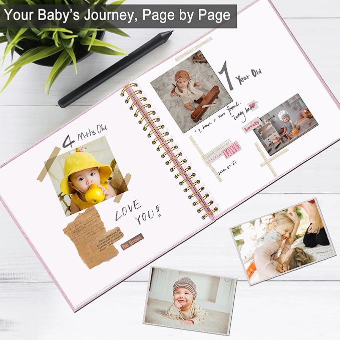 10 x 10 Inch Scrapbook Photo Album, DIY Memory Book Linen Cover for Photos, Hardcover Kraft White Pages Scrap Book Photo Albums for Travel, Wedding Anniversary Family Christmas Baby 40 Pages, Pink