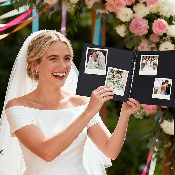 BINBE 10 x 10 Inch Letters to The Bride Scrapbook Kit DIY Blank Paper Scrapbook Photo Album Wedding Memory Book Bridal Guest Book Sign with Pearl Stickers, Letter Patches, Bows Black