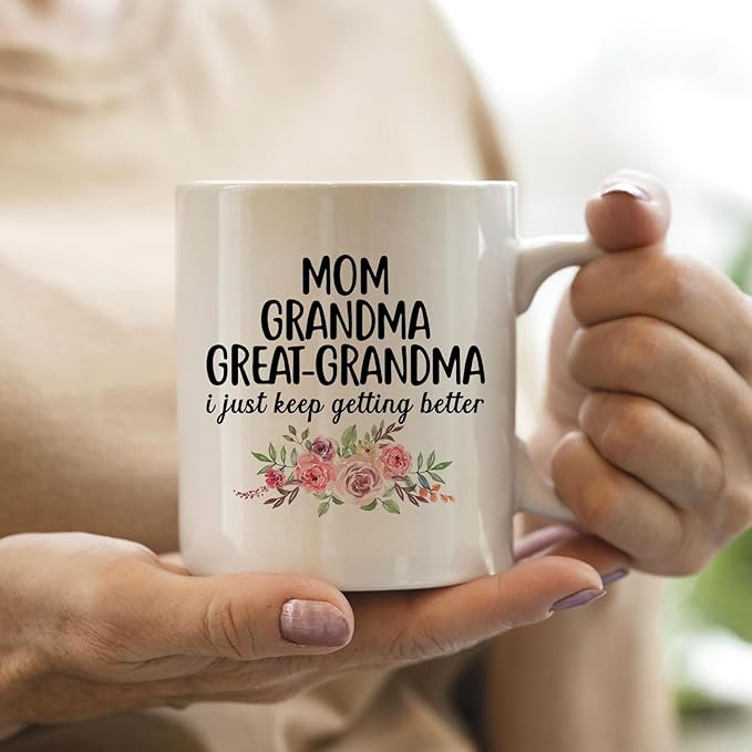 IWXYI Great Grandma Coffee Mug - Great Grandma Gifts for Birthday Mothers Day, 11oz Floral Mother‘s Day Coffee Mug Ceramic, Mothers Day Gifts