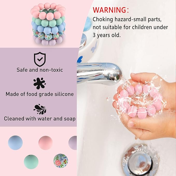 ASTARON 100 Pcs 15mm Silicone Beads for Keychain Making, Light Pink Purple Blue Round Beads for Bracelets Crafts Beadable Pens Decorations Jewelry Making Party Favors Supplies