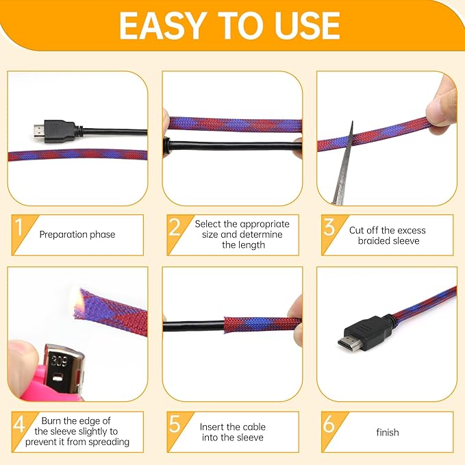 Braided Wire Loom Sleeve - Pet Proof Chew Resistant Cable Wrap, High Density Expandable Cable Sleeving for Automotive Wire Harness & PC Computer Case 16.4ft (Blue Red, 16mm (5/8"))
