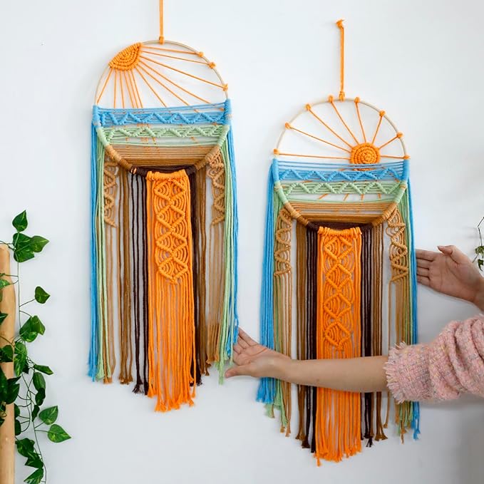 Artilady Sunset Wall Art Dream Catcher - Macrame Wall Hanging Large Dreamcatchers, Hand Woven Boho Tapestry Colorful Sun Wall Decor for Bedroom Nursery Living Room Nursery (Sunset)