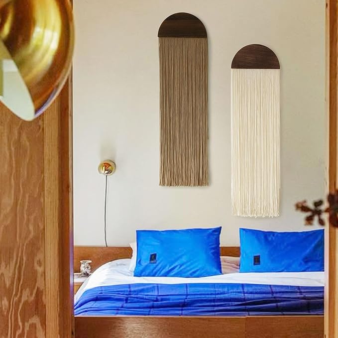 2 Pcs Macrame Wall Hanging Boho Wall Decor Handmade Macrame Art Tapestry Wedding Macrame Backdrop 13.7" W x 51" L for Living Room Bedroom Headboard Decor