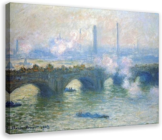 CFIOZYOS 40+ Monet Famous Print Posters Waterloo Bridge, London by Claude Monet Impressionism Poster for Teen Boys Room Wall Art Canvas Painting Print Frame 24×36inch(60×90cm)