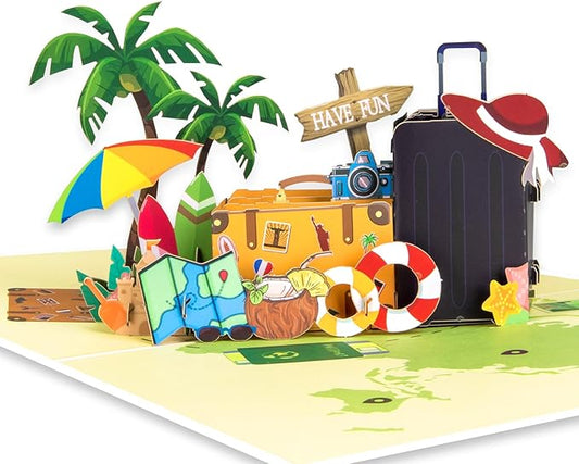 GREETING ART Travel Pop Up Card, Beach Birthday Card, Happy Retirement Card, Travel Themed Greeting Cards for Anniversary, Thank You, Thinking of You, Graduation, Valentine's Day