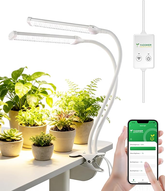 yadoker Clip LED Growing Light Full Spectrum for Indoor Plants,Plant Lamp with 360°Rotatable Gooseneck,10 Level Dimmable, Automatic Timer, 5V Low Safe Voltage,Idea for Small Plants