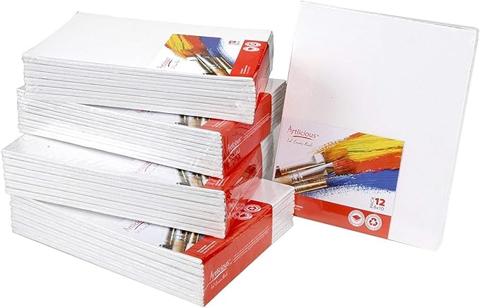 Artlicious Canvases for Painting - Pack of 12, 11 x 14 Inch Blank White Canvas Boards - 100% Cotton Art Panels for Oil, Acrylic & Watercolor Paint