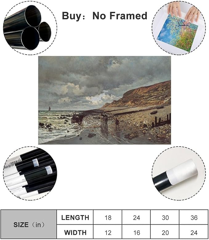 40+ Monet Famous Print Posters The Headland of The Heve at Low Tide by Claude Monet Impressionism Art Wall Decoration Poster Family Bar Restaurant Garage Cafe Art Print Gift Unframe 20×30inch(50×75cm)