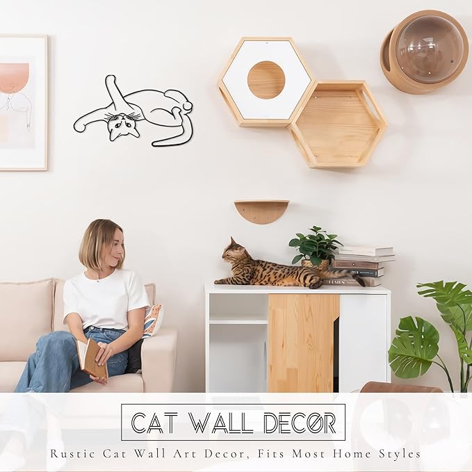 TYLCC Black Metal Cat Wall Decor Minimalist Abstract Cat Wall Art Line Drawing Art for Living Room Bedroom Decorations (Roll)