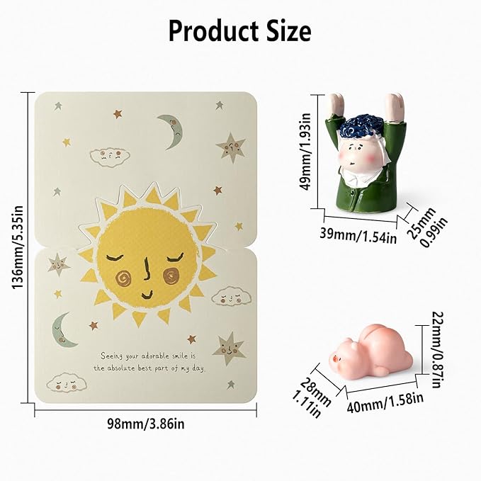 Geiomoo Mini Resin Gifts with Greeting Cards, Cute Embellishments Ornament Set for Craft Party Decor (10 Pack+10 Pcs Card)