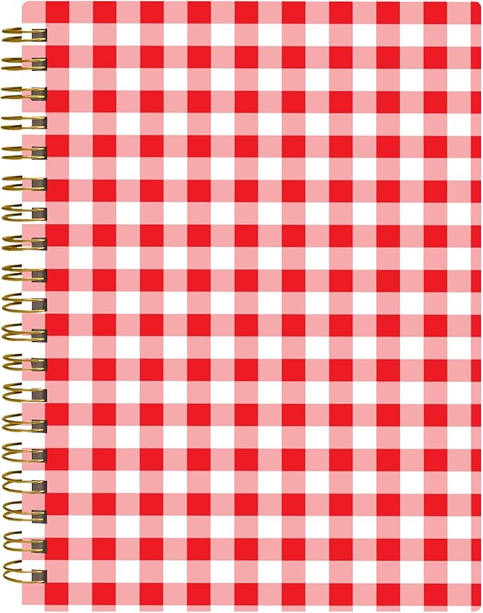 Spiral Journal Notebook,A5 Hardcover Lined Journals for Women 6 x 8.3 in,60 Sheets 120 Pages Thick Paper,Cute College Ruled Writing Notebook for Office Work School(Red White Checkered)