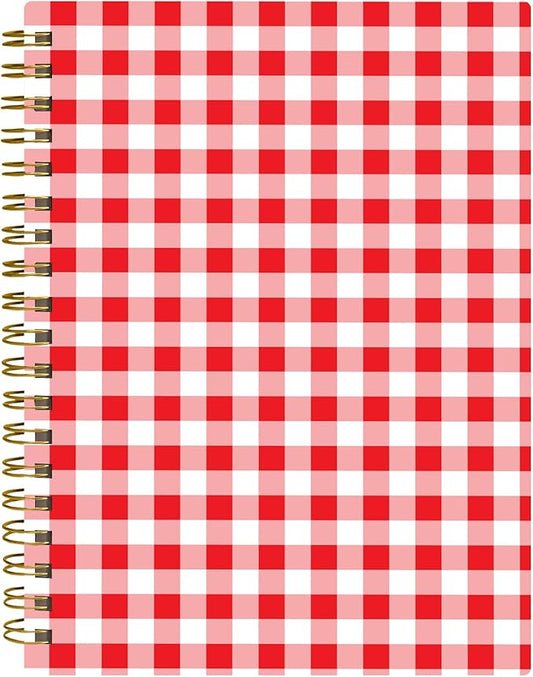 Spiral Journal Notebook,A5 Hardcover Lined Journals for Women 6 x 8.3 in,60 Sheets 120 Pages Thick Paper,Cute College Ruled Writing Notebook for Office Work School(Red White Checkered)