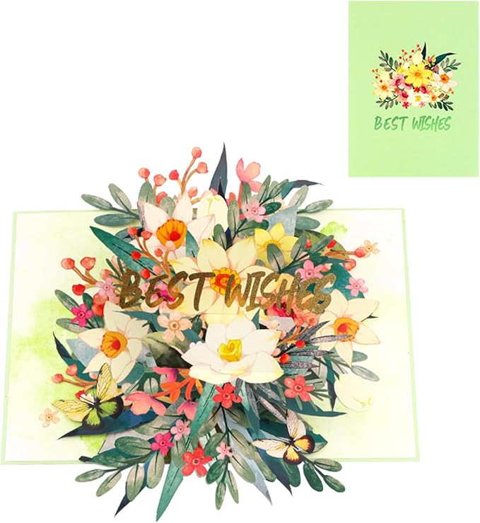 Artistic Colorful Florals Greeting Card With Envelope Handmade Foldable For Mother Day Anniversary Present Birthday