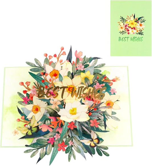 Artistic Colorful Florals Greeting Card With Envelope Handmade Foldable For Mother Day Anniversary Present Birthday