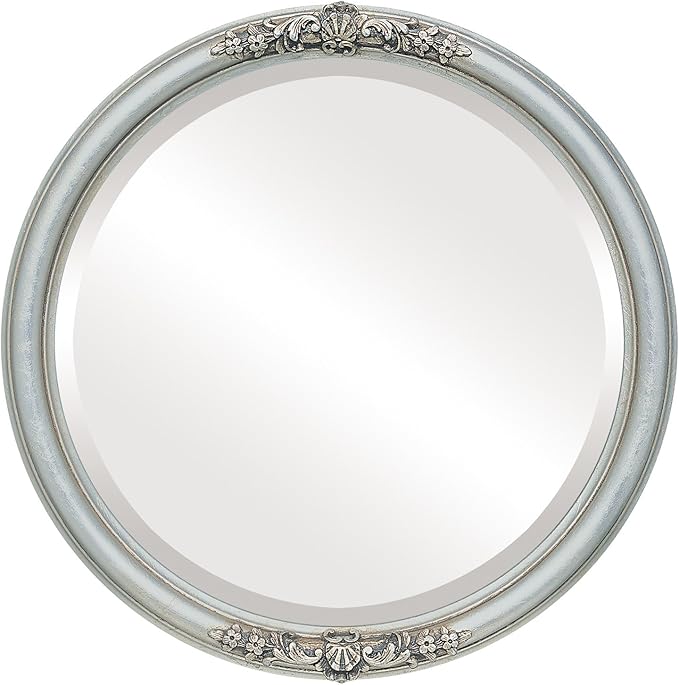 OVALCREST Round Beveled Wall Mirror for Home Decor - Contessa Style - Silver Leaf with Brown Antique - 16x16 Outside Dimensions