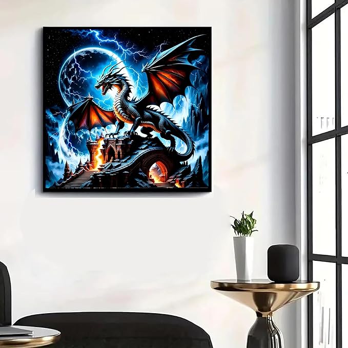 Diamond Paintings Kits for Beginners,Full Round Drill Dragon Diamond Arts Kits for Adults, Lightning Paint by Diamond,5D DIY Diamond Painting Dot Gem Art,for Home Wall Decor 13.8x13.8 Inch