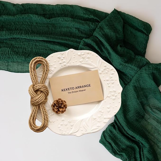 Keketoarrange Emerald Green Table Runner Cheesecloth Gauze 120 Inch 10 FT Rustic Boho Cheese Cloth Table Decor for Wedding Baby Bridal Shower Party Long Sheer Vintage Spring Home Decorations