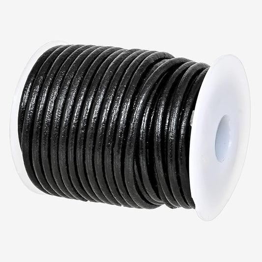 GENIQUE Real/Genuine Round Leather String Cord for Necklace, Bracelets, Jewellery, Braiding (3mm, Black)