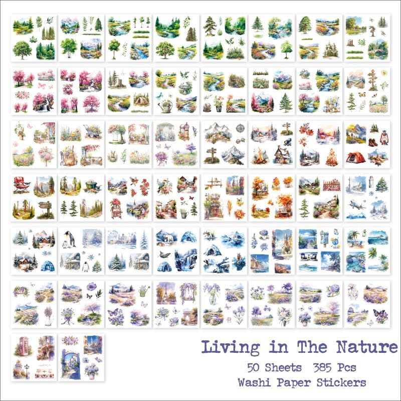 Seasonal Nature Landscape Stickers for Junk Journal Supplies, 50 Sheets Pre-Cut Washi Scrapbook Sticker Book for Journaling, Scrapbooking, Bujo, Planners, Card Making, Collage, Art Crafts - Image 3