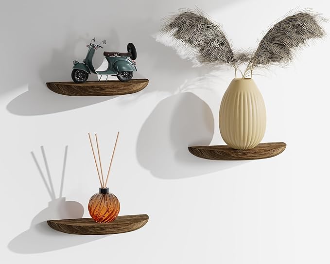 Solid Wood Half Round Rustic Floating Shelves, Natural Wood Wall Shelves, Elevate Your Space. Perfect for Living Rooms, Bathrooms, Bedrooms, Offices, Children's Rooms,Pictures Plants Books