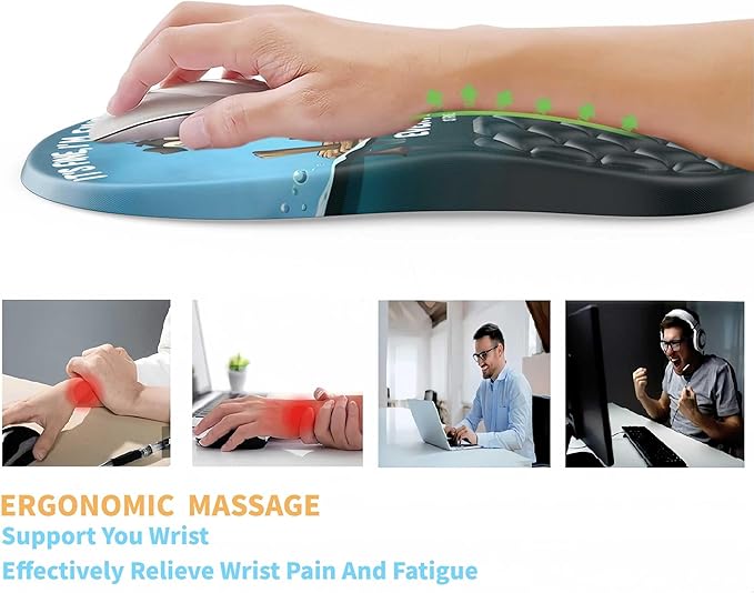 Ergonomic Mouse Pad Wrist Support with Massage Design,Funny Dog Wrist Rest Pain Relief Mousepad with Memory Foam,Mousepad for Wireless Mouse