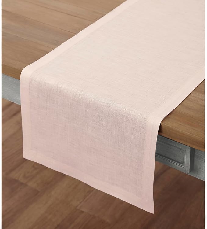 Solino Home Linen Pink Table Runner 60 Inches - 100% Pure Linen Small Table Runner 14 x 60 Inch Ideal for Dresser and Coffee Tables, Valentines, Spring, Easter - Fete
