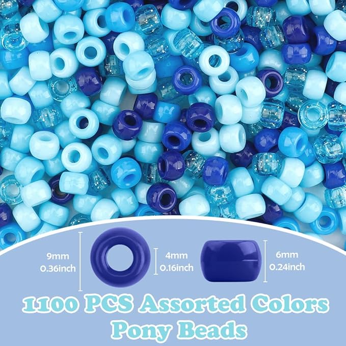 QPIXVB Blue Beads,1100PCS Pony Beads,Small Cute Circle Bead for Crafts Bracelets,Bulk Plastic Pony Bead for Jewelry Making,Necklace Keychain Charms Making Supplies