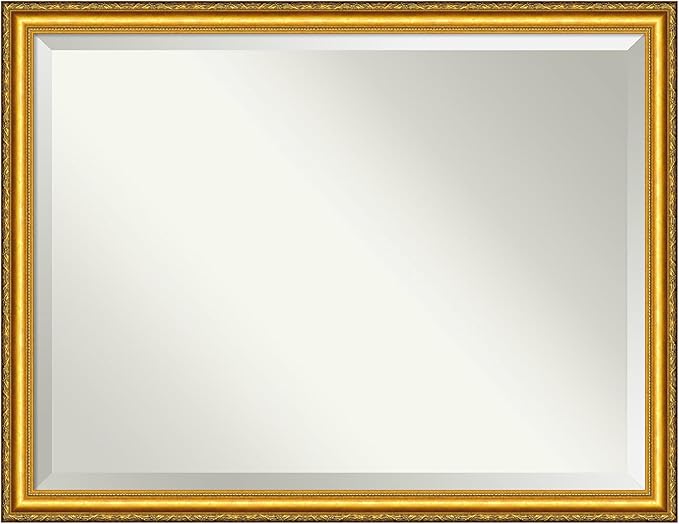 Amanti Art Gold Wall Mirror 34x44 Colonial Embossed Gold Rectangle Bathroom Mirror for Wall Decor Living Room, X-Large Traditional Wood Frame, Hangs Horizonally and Vertically, Bathroom Decor, Beveled