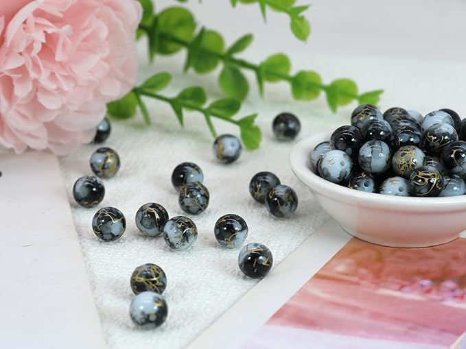 Pamir Tong 300PCS 10mm Glass Beads for Jewelry Making,Round Smooth Beads, Bracelet Space Loose Beads for Earring, Necklaces, DIY Crafts & Gifts-Adult Craft Supplies