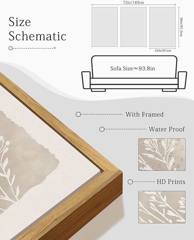 KUVIOKE Boho Botanical Flower Framed Wall Art Farmhouse Vintage Floral Wall Painting Rustic Wildflower Neutral Prints Artwork Home Decor 24x36in (Natural Framed)