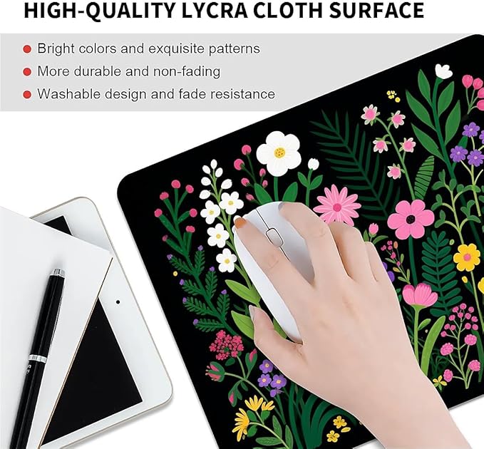 Square Mouse Pad Flowers Plants 1, Personalized Premium-Textured Custom Mouse Mat Design, Washable Mousepad Cloth, Non-Slip Rubber Base Computer Mouse Pads for Wireless Mouse